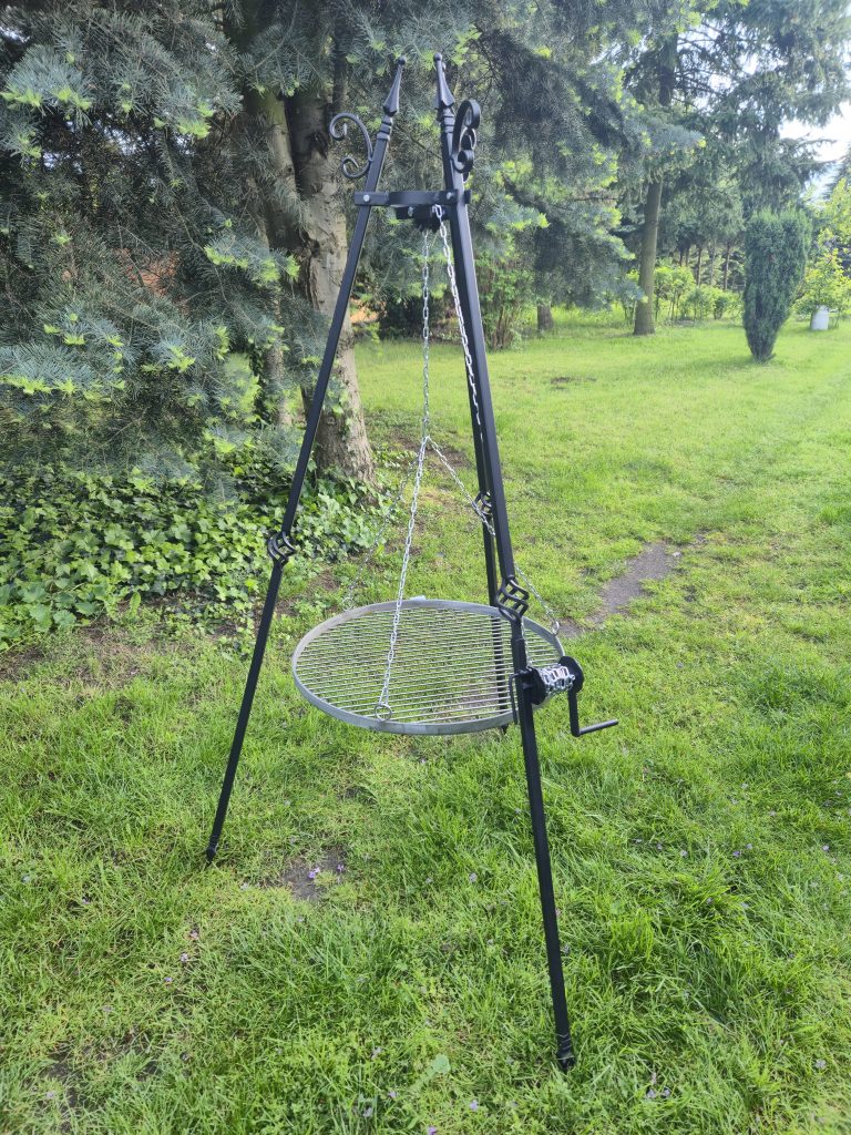Trójnóg do grillowania z rusztem 60 cm, stal nierdzewna, ręcznie wykonany w Polsce